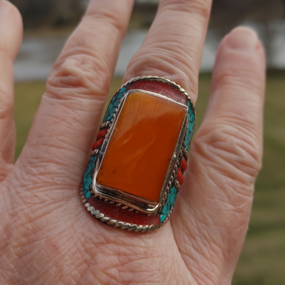 Artisan Orange and Turquoise Ring - Picture 11 of 14